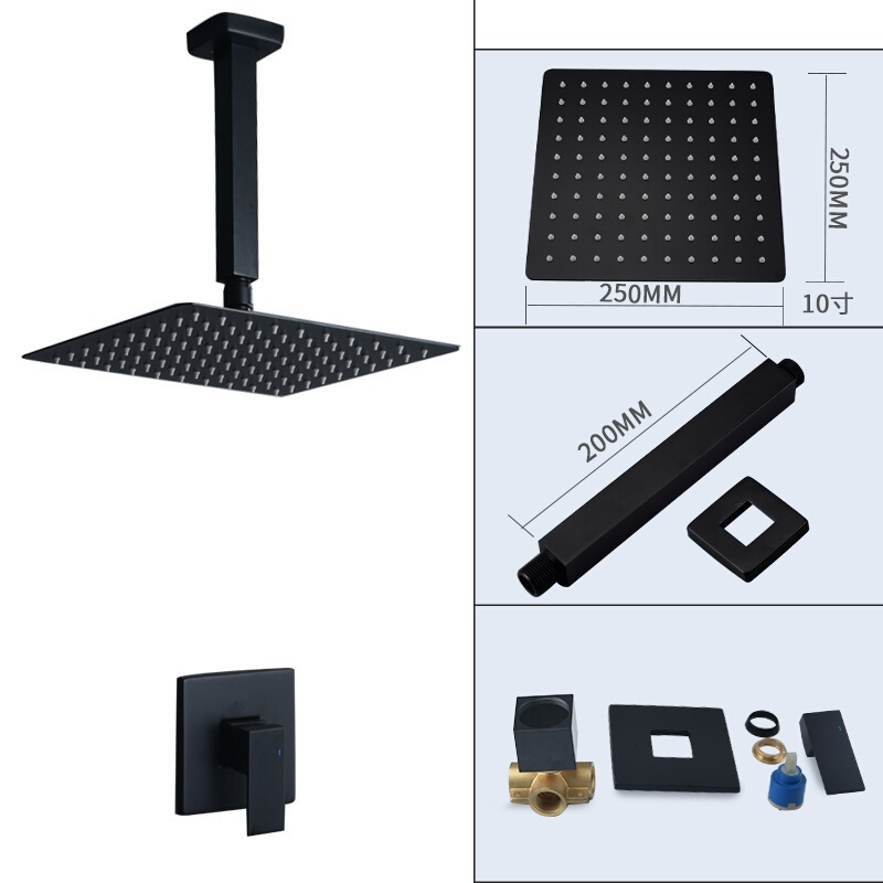 Single lever Matte Black Square Rain Shower head Concealed Wall Mounted Bathroom Shower panel set Ceiling shower faucet