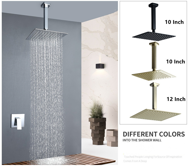 Single lever Matte Black Square Rain Shower head Concealed Wall Mounted Bathroom Shower panel set Ceiling shower faucet