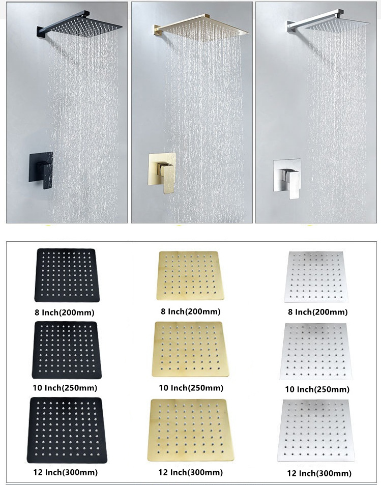 Single lever Matte Black Square Rain Shower head Concealed Wall Mounted Bathroom Shower panel set Ceiling shower faucet