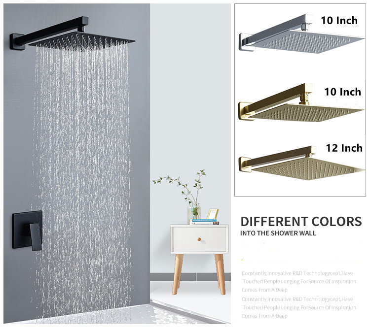 Single lever Matte Black Square Rain Shower head Concealed Wall Mounted Bathroom Shower panel set Ceiling shower faucet