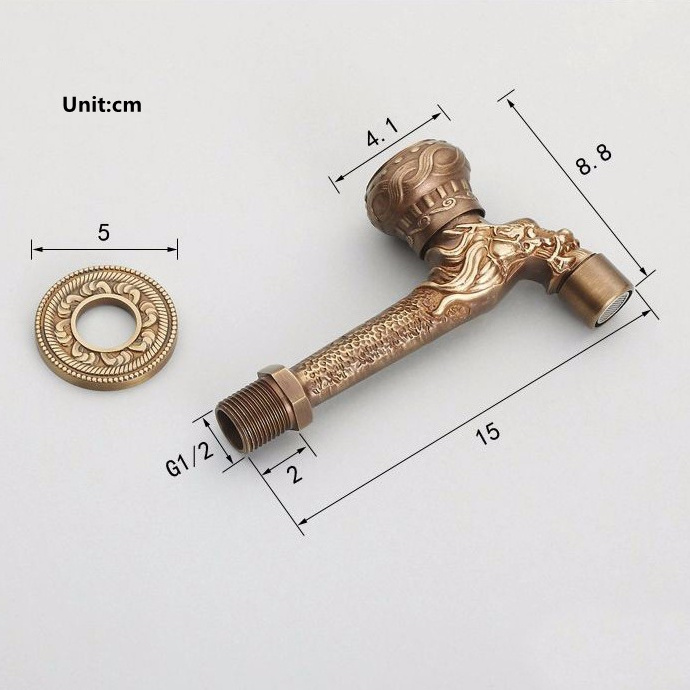 Washing Machine Faucet Outdoor Faucet Bibcock  Antique Bronze Dragon Carved water Tap Bathroom Mop Faucet