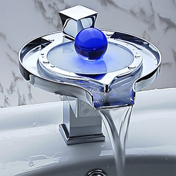 Led basin faucet Intelligent Waterfall Taps Colorful Light Bathroom faucet Washbasin mixer lavatory faucet