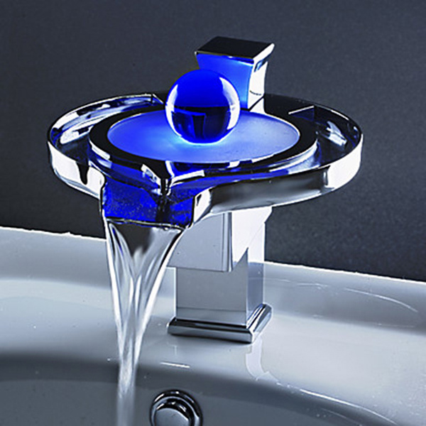 Led basin faucet Intelligent Waterfall Taps Colorful Light Bathroom faucet Washbasin mixer lavatory faucet