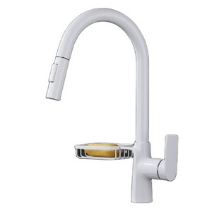 White Pull down kitchen faucet with basket rotatable hot and cold copper sink faucet Kitchen mixer Kitchen taps