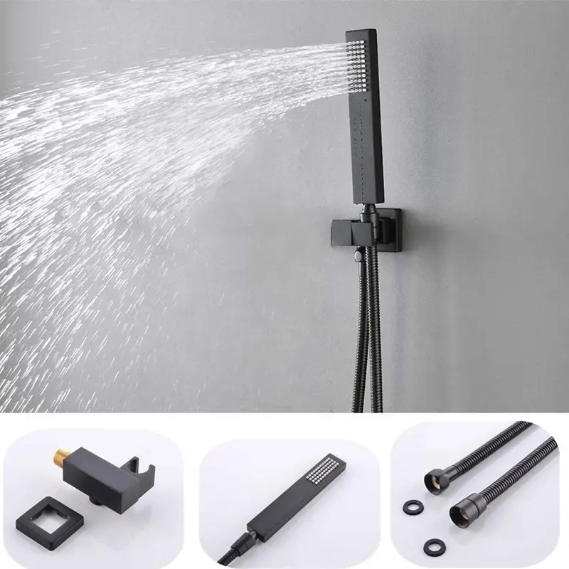 Shower head system with handheld square shower panel head hidden wall-mounted bathroom shower faucet