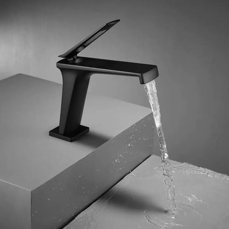 Black Single Level Bathroom Wash Basin Faucet Basin Mixer Water Taps Red Handle Basin Faucet Lavatory Faucet