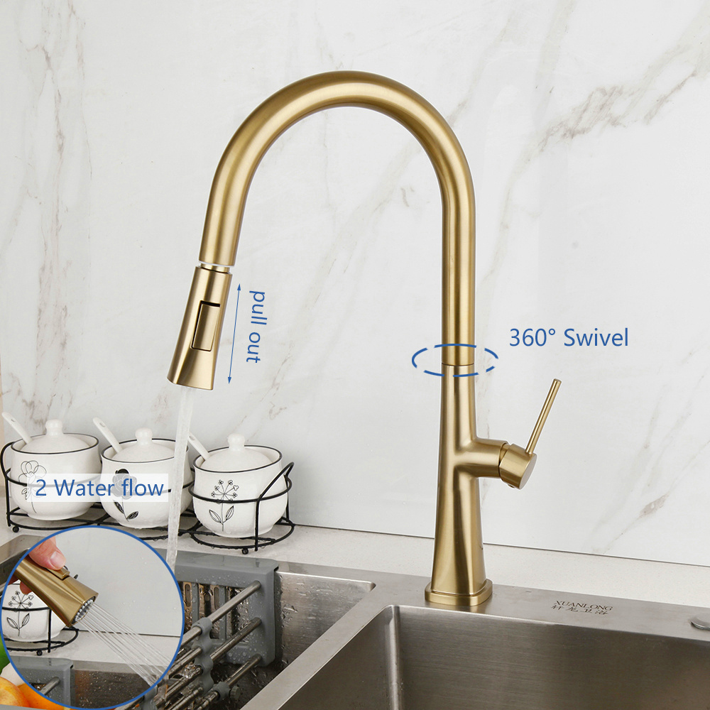 360 Rotation Kitchen faucet Brushed Gold kitchen taps Pull Out sink faucet Single Handle mixer tap