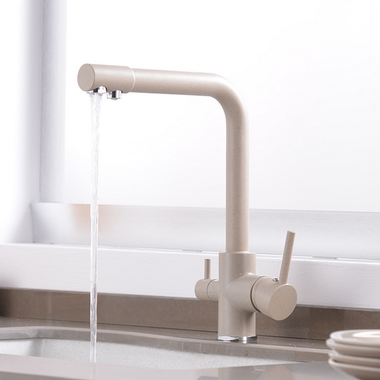 Hot selling Khaki color kitchen sink mixer tap Double handle kitchen taps hot and cold kitchen faucet Brass sink faucet