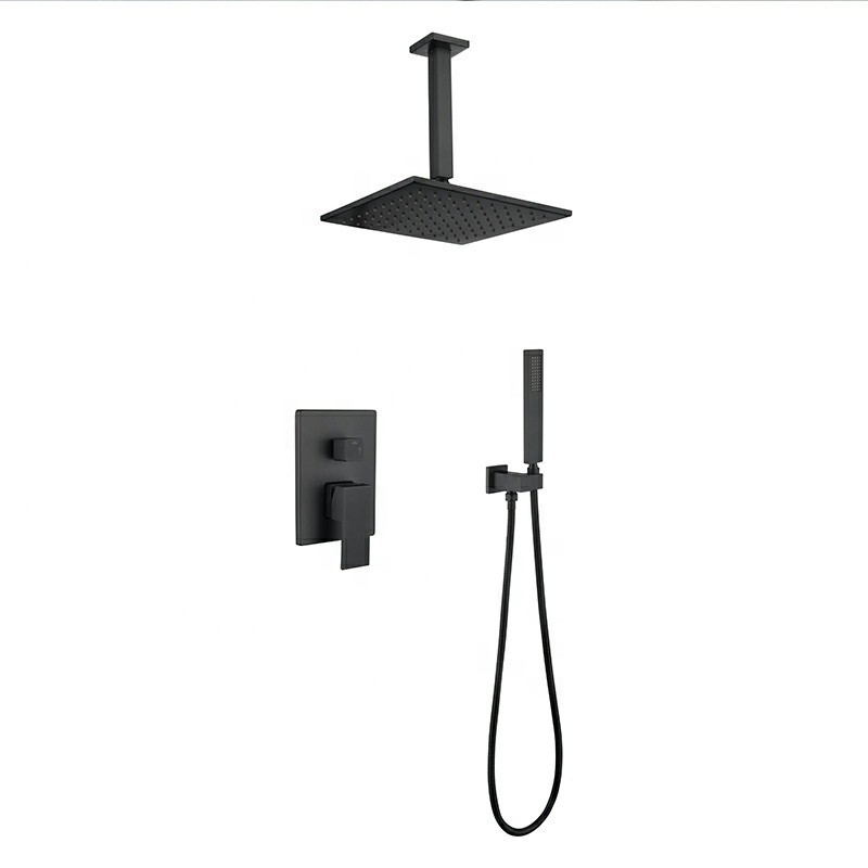 Square Concealed ceiling rain shower mixer Bathroom Rainfall Shower faucet with ceiling shower head and arm and Handheld Spray