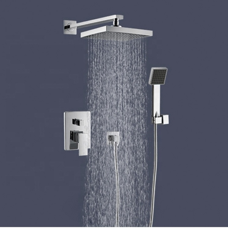 Square Wall Mounted Rainfall Shower Set Bathroom Waterfall Shower faucet with shower head and arm and Handheld Spray