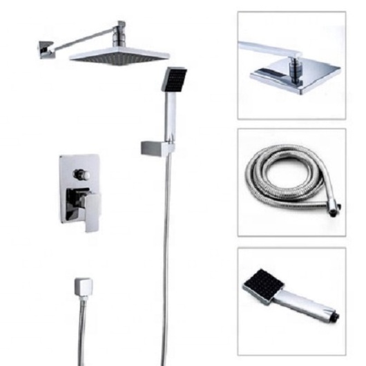 Square Wall Mounted Rainfall Shower Set Bathroom Waterfall Shower faucet with shower head and arm and Handheld Spray