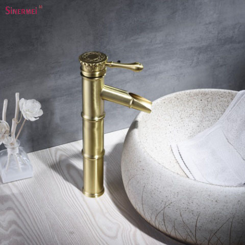 Deck Mounted Single Handle Basin Faucet Bamboo Shape Basin taps Antique Bathroom faucet Brass Faucet