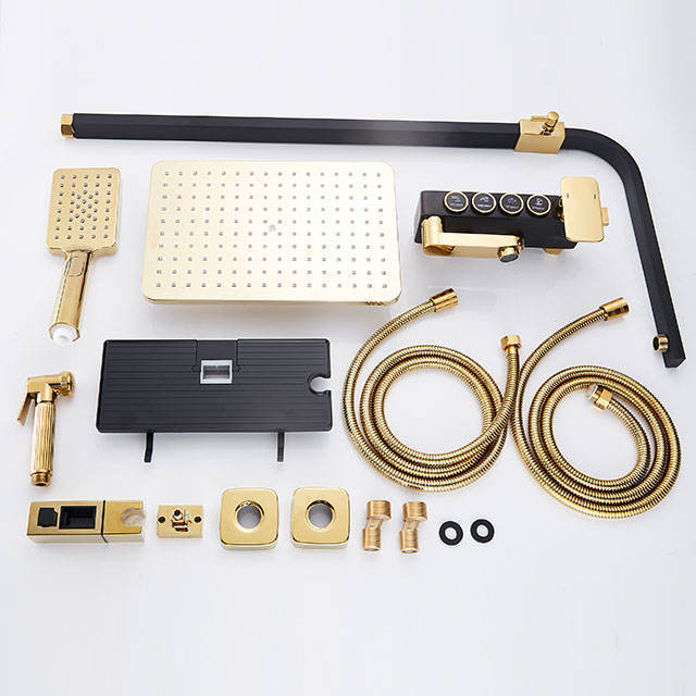 High-pressure Shower Valve Shower set Bathroom Wall Mounted Whole Black and Gold Shower Faucet