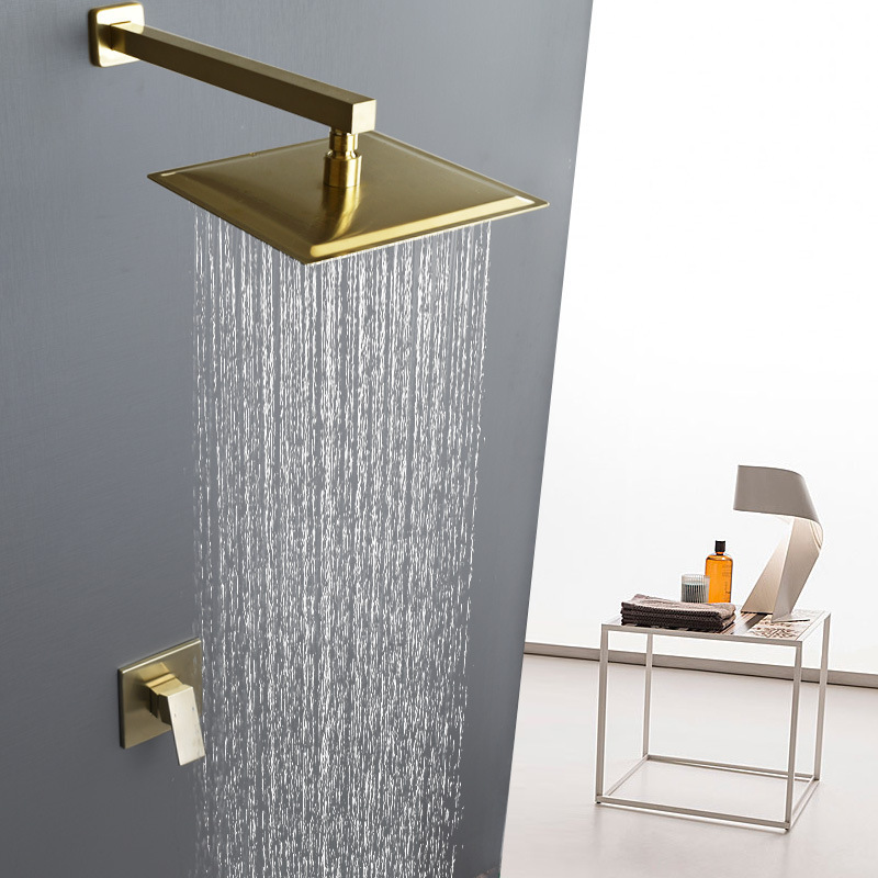 Gold Bath Panel System Stainless Steel 304 wall mount 8 inch square rainfall shower faucet