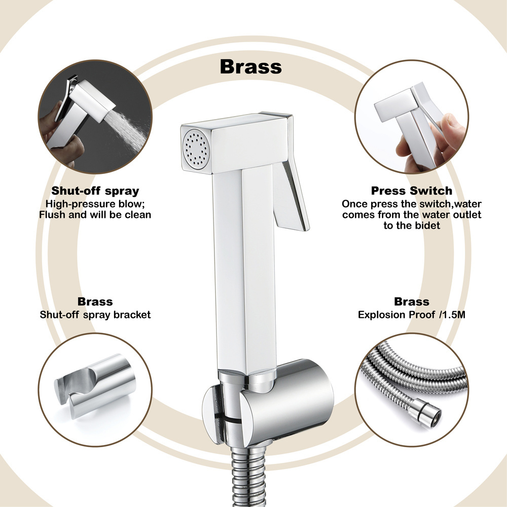 Brass Hand Held Portable Bathroom Bidet Toilet Sprayer Handheld Sprayer toilet Bidet set with T-valve for woman