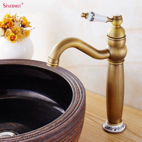 Basin Taps Vintage Marble Handle Basin Faucet Brass Basin Mixer Antique Brass  lavatory faucet