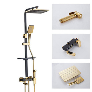 High-pressure Shower Valve Shower set Bathroom Wall Mounted Whole Black and Gold Shower Faucet