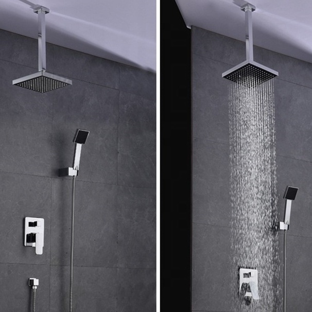 Square Concealed ceiling rain shower mixer Bathroom Rainfall Shower faucet with ceiling shower head and arm and Handheld Spray