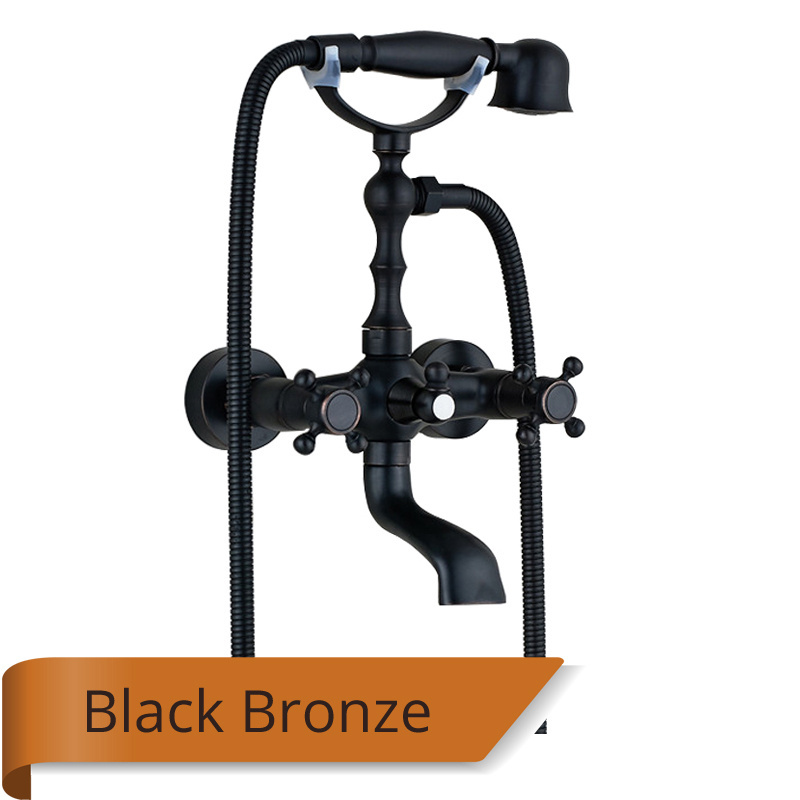 Black Bronze Shower Set With Telephone Handle European Antique Retro Copper Shower Shower Faucet Set