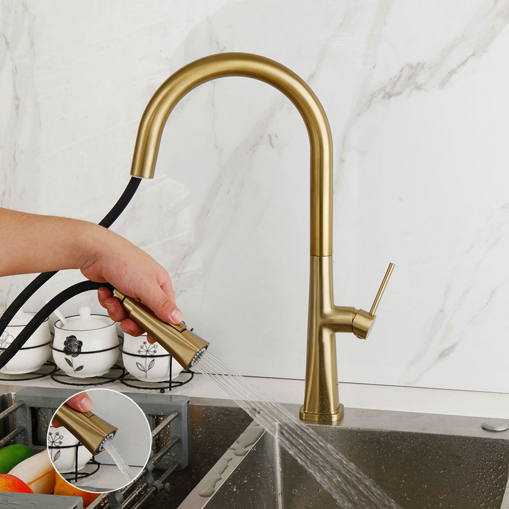 360 Rotation Kitchen Faucet Brushed Gold Kitchen Taps Pull Out KitchenSink Faucet Single Handle Mixer Tap