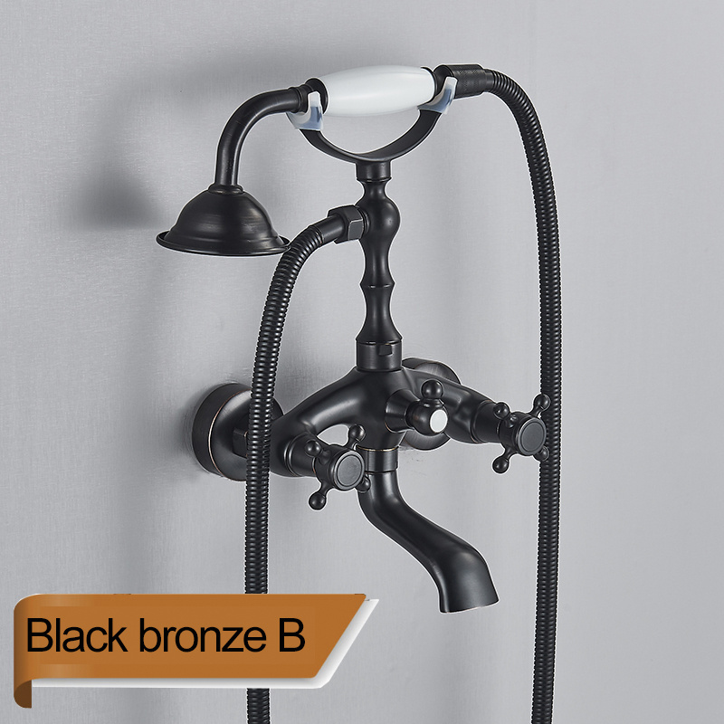 Black Bronze Shower Set With Telephone Handle European Antique Retro Copper Shower Shower Faucet Set