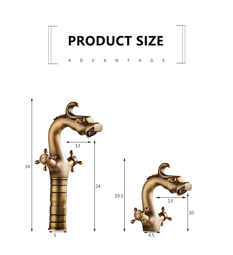 European copper basin faucet antique Basin taps bathroom Dragon faucet lavatory faucet