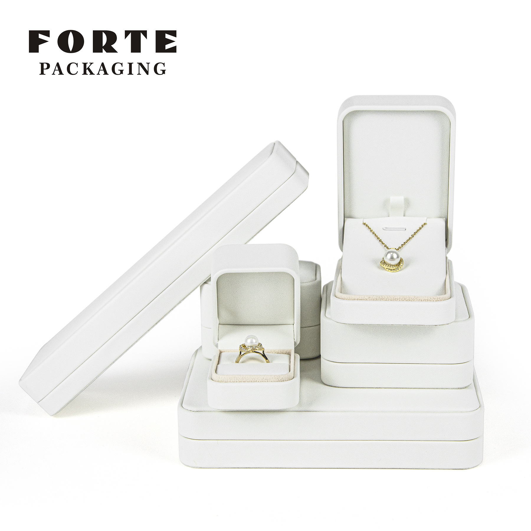 FORTE Wholesale Jewelry Packaging Custom LOGO PU Leather Luxury Bracelet Necklace Earrings Ring Box Packaging Jewelry Box