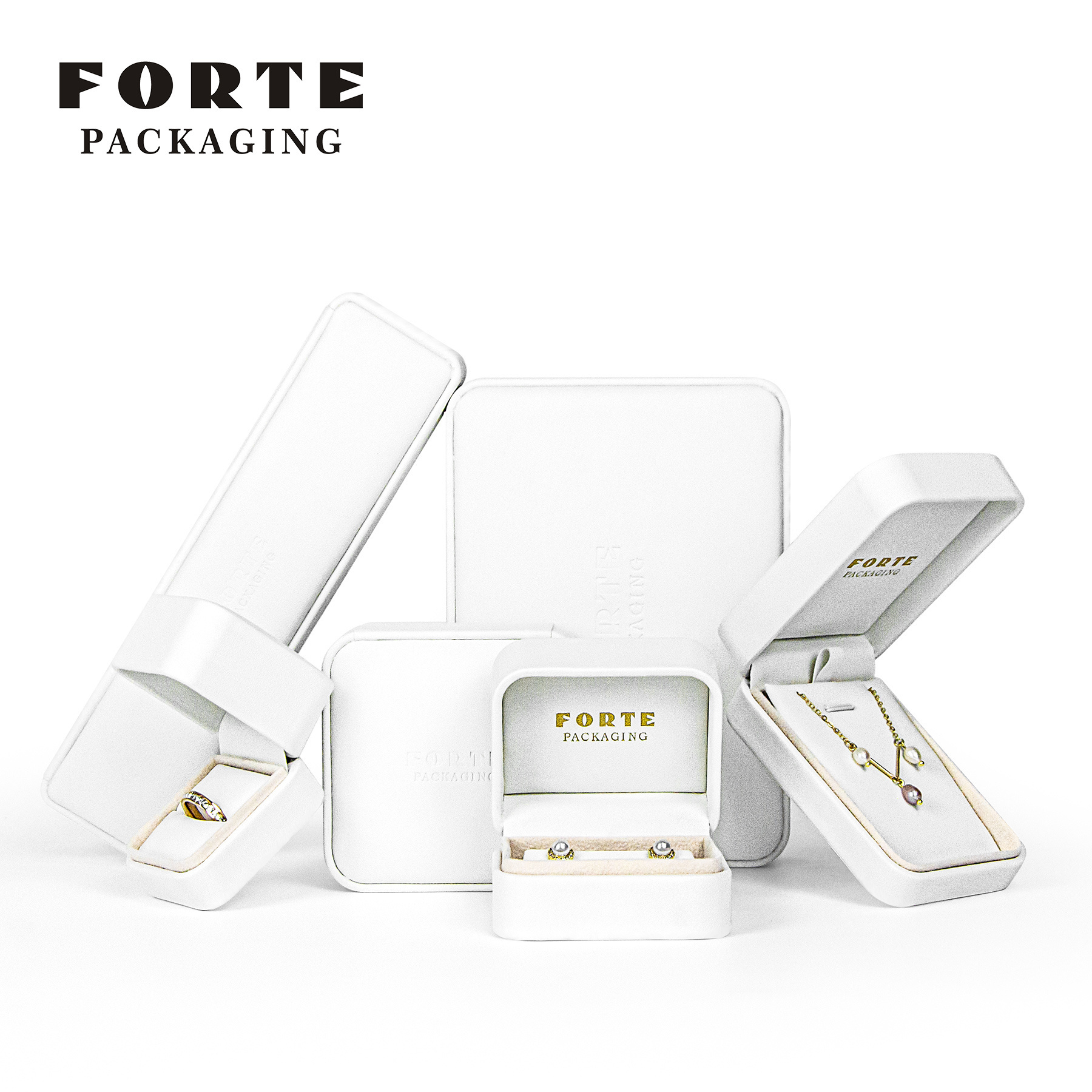 FORTE Wholesale Jewelry Packaging Custom LOGO PU Leather Luxury Bracelet Necklace Earrings Ring Box Packaging Jewelry Box