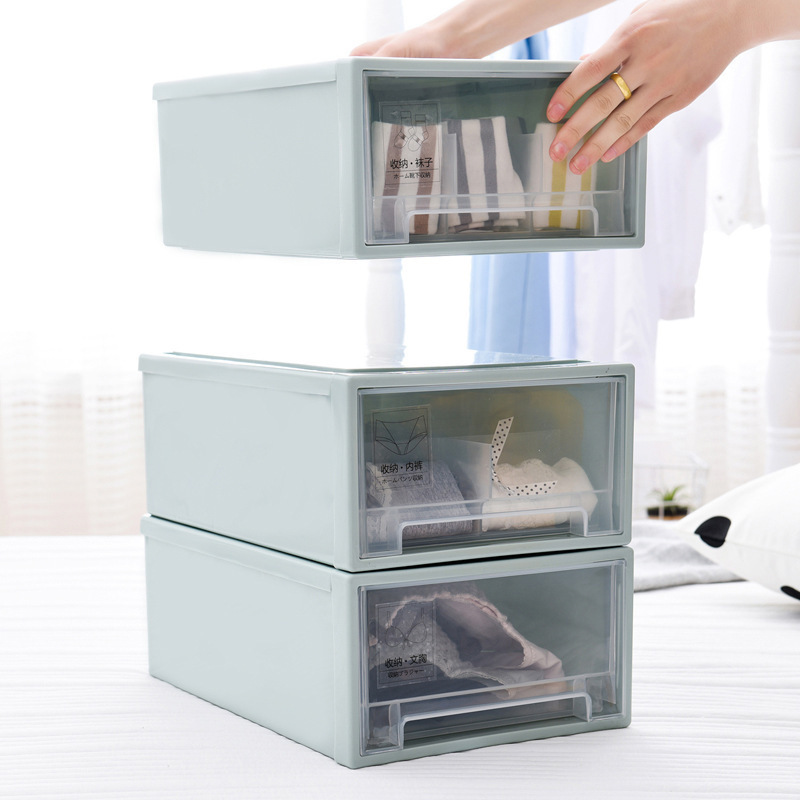 Tiroir De Rangement Translucent Wardrobe Plastic Stackable Closet Underwear Cloth Organizer Storage Box Drawer Type For Clothes