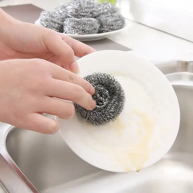 SC65 20pcs/bag Steel Wool Scrubber Stainless Scouring Pad Heavy Duty Metal Scour Sponge for Kitchen Cleaning