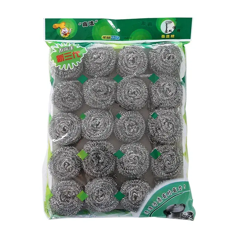 SC65 20pcs/bag Steel Wool Scrubber Stainless Scouring Pad Heavy Duty Metal Scour Sponge for Kitchen Cleaning