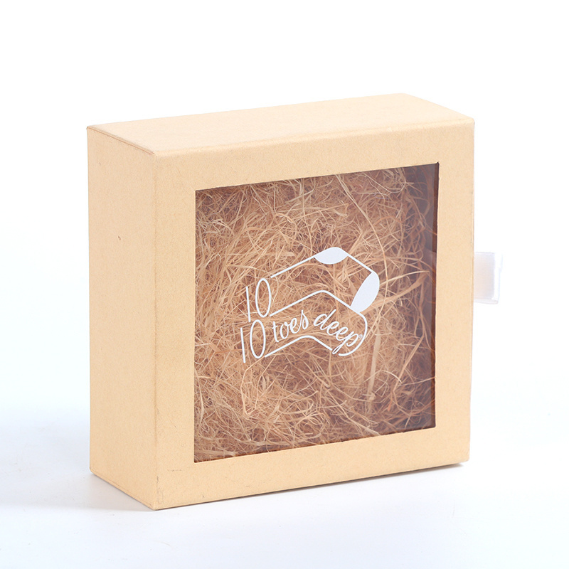 8*8 Square gift box with transparent clear window for socks drawer gift box packaging with chopped paper