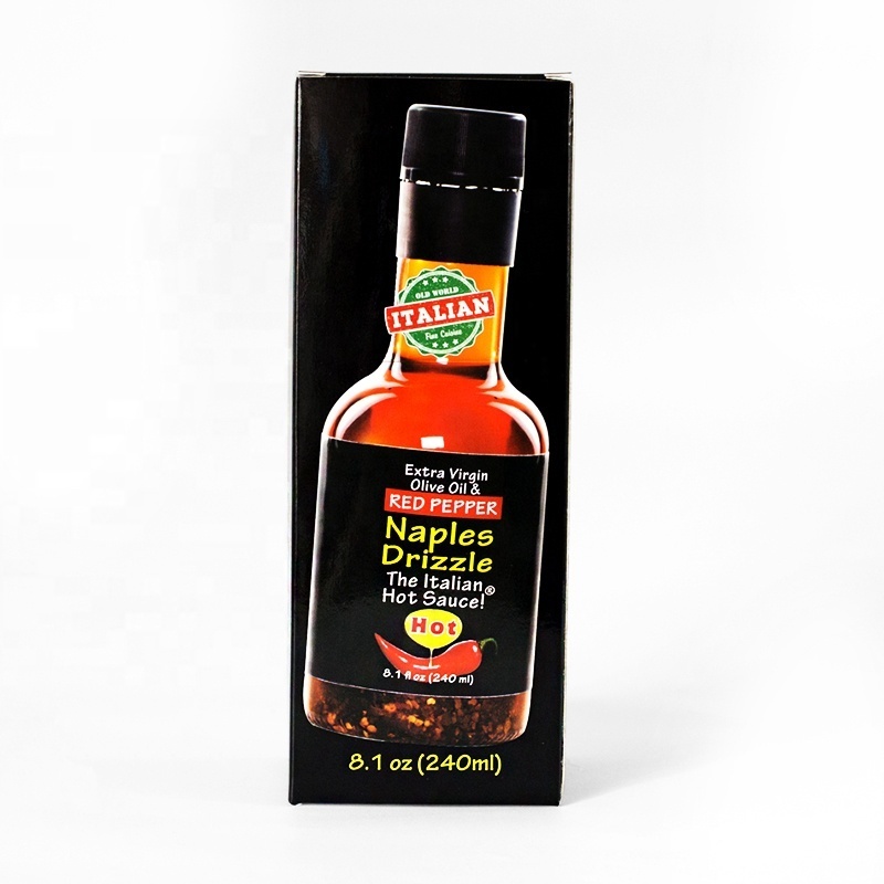 Custom Italian tomato red pepper hot sauce bottle packaging box