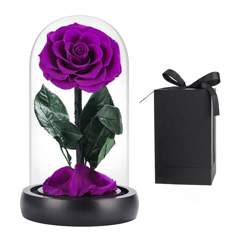 Valentines Day Gifts Wholesale Real Touch Rosas Eternas Preservadas Natural Flower Eternal Preserved Rose In Glass Dome