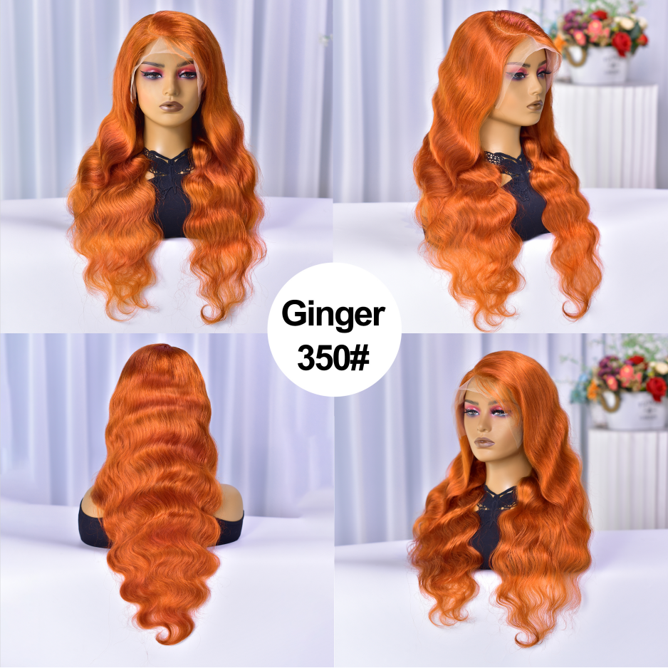 180% Density Body Wave Virgin Human Hair Colored Lace Frontal Wig, 350 Ginger Orange Color Wigs Human Hair Lace Front