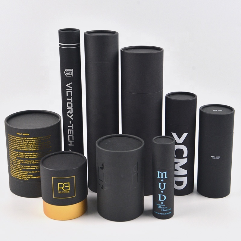 High quality biodegradable matte kraft paper cardboard black tube round black paper tube packaging with gold logo