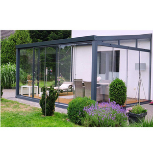 Wall Mounted Summer Garden Glass Canopy Sunroom Veranda Cover Patio Terrace Roof With Frameless  Glass Sliding  Door