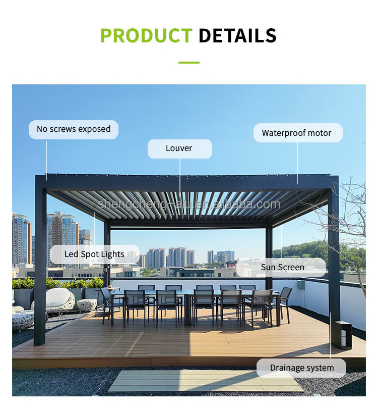 CE Approved Louvered Pergola Outdoor Aluminum Pergola with Adjustable Roof for Deck Backyard Garden Grey Hardtop Gazebo