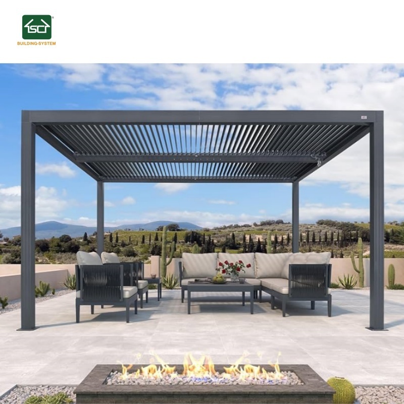 CE Approved Louvered Pergola Outdoor Aluminum Pergola with Adjustable Roof for Deck Backyard Garden Grey Hardtop Gazebo