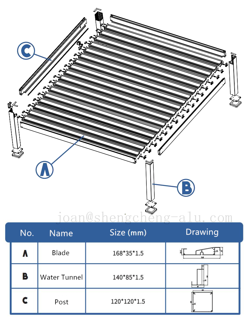 Outdoor Louvered Solar Panel  Pergola  Aluminum Pergola Rainproof Gazebo with Adjustable Roof