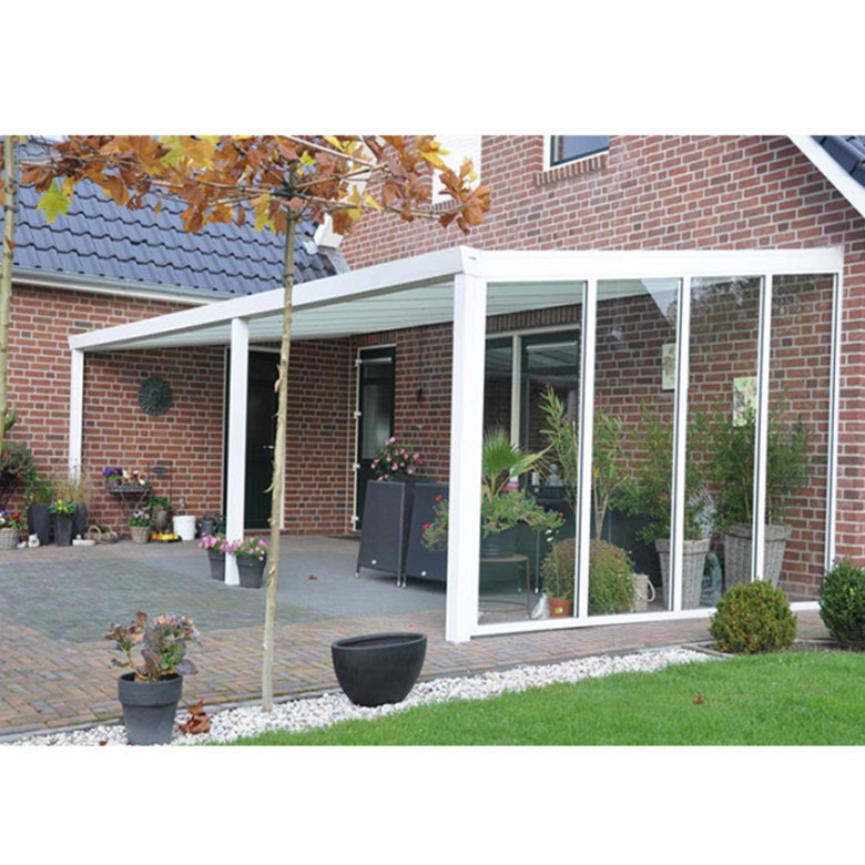 Outdoor Waterproof Aluminium Framed Garden Gazebo with Glass and Polycarbonate Roof