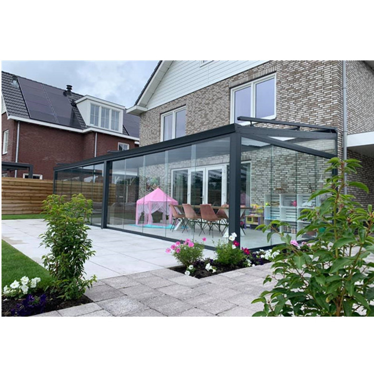 Wall Mounted Summer Garden Glass Canopy Sunroom Veranda Cover Patio Terrace Roof With Frameless  Glass Sliding  Door