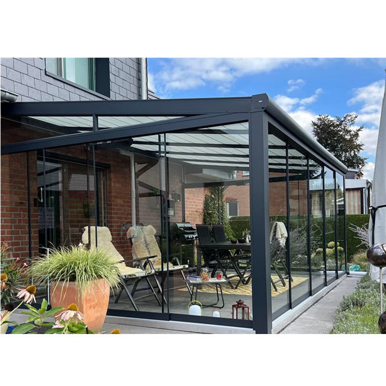 Wall Mounted Summer Garden Glass Canopy Sunroom Veranda Cover Patio Terrace Roof With Frameless  Glass Sliding  Door