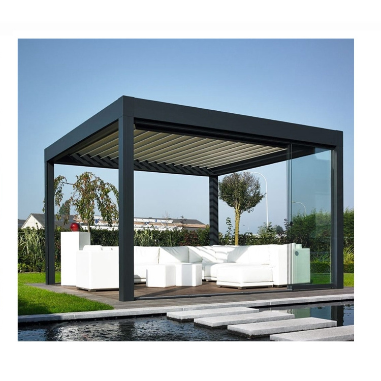 Smart Waterproof Louvered Roof Pargola Motorized Pergola Bioclimatic Pergola with Zipped Blinds