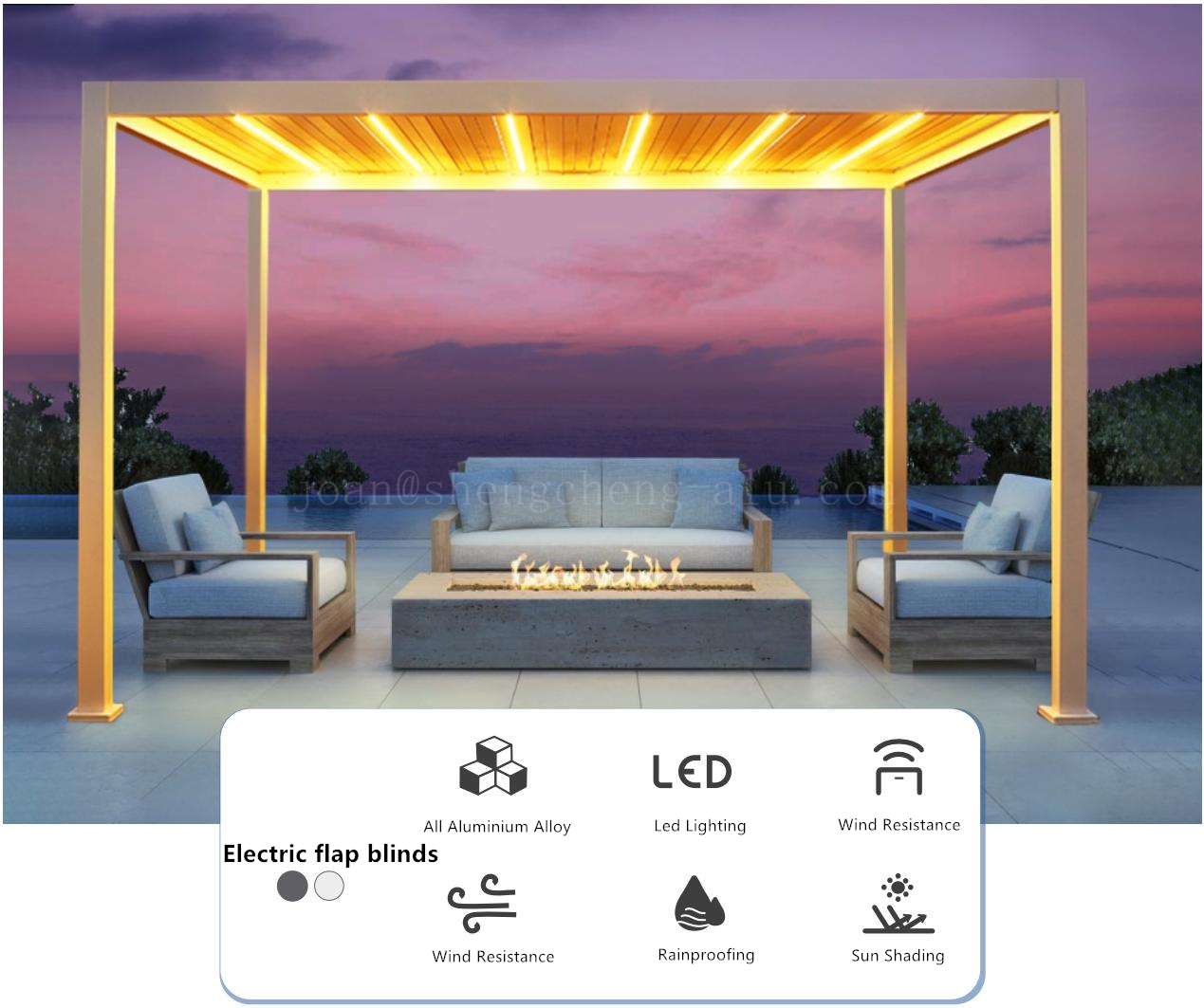 Outdoor Louvered Solar Panel  Pergola  Aluminum Pergola Rainproof Gazebo with Adjustable Roof