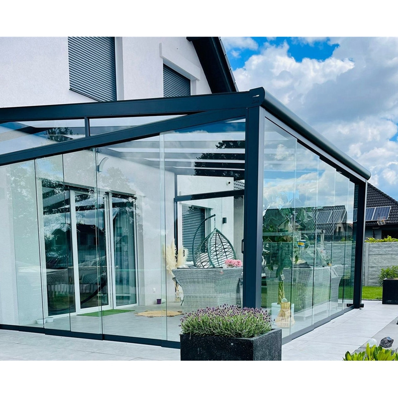 Outdoor steel garden building glass house and green house with glass sliding wall