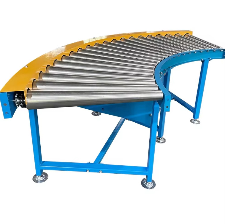 Motorized Turning Roller Conveyor Carbon Steel PVC Roller Curved Gravity Conveyor Mini Machine