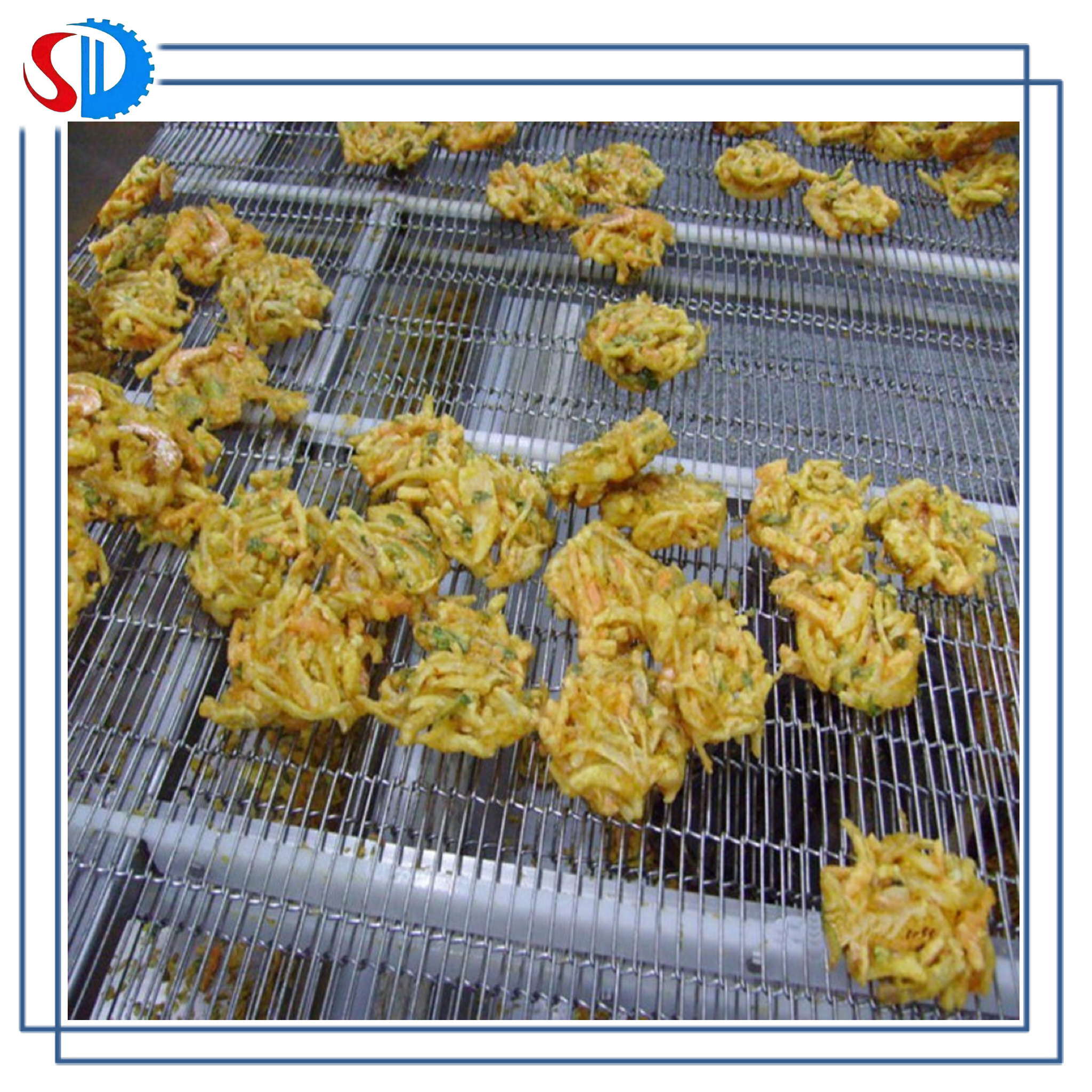 Food Grade Customized Food Progressing Used 304 Stainless Steel Flat Flex Mesh Belt Conveyor For Fried Food Coating Powder