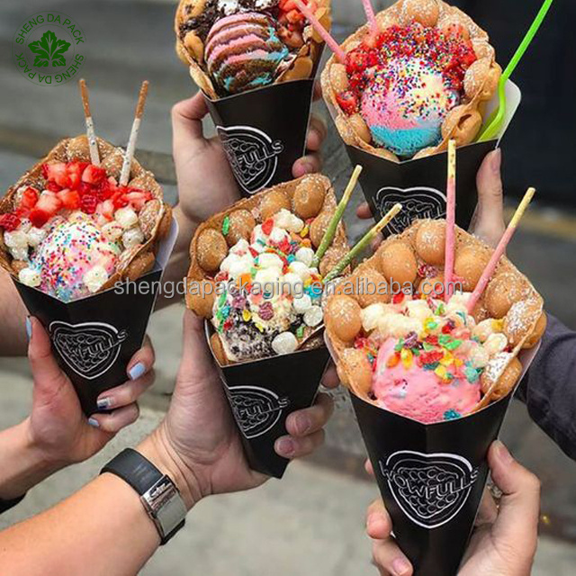 Food Grade Paper Holder Custom Printed Bubble Waffle Cone Packaging