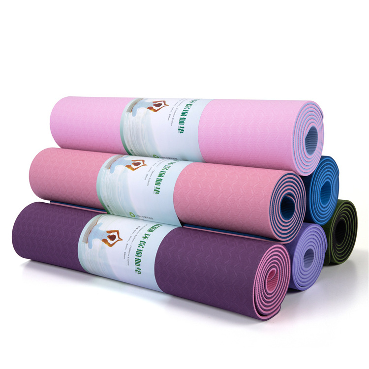 SHENGDE Free Sample Waterproof Mat De Yoga Recycle Eco-Friendly Non Slip Exercise Tpe Double Layer Safety Side Yoga Mat